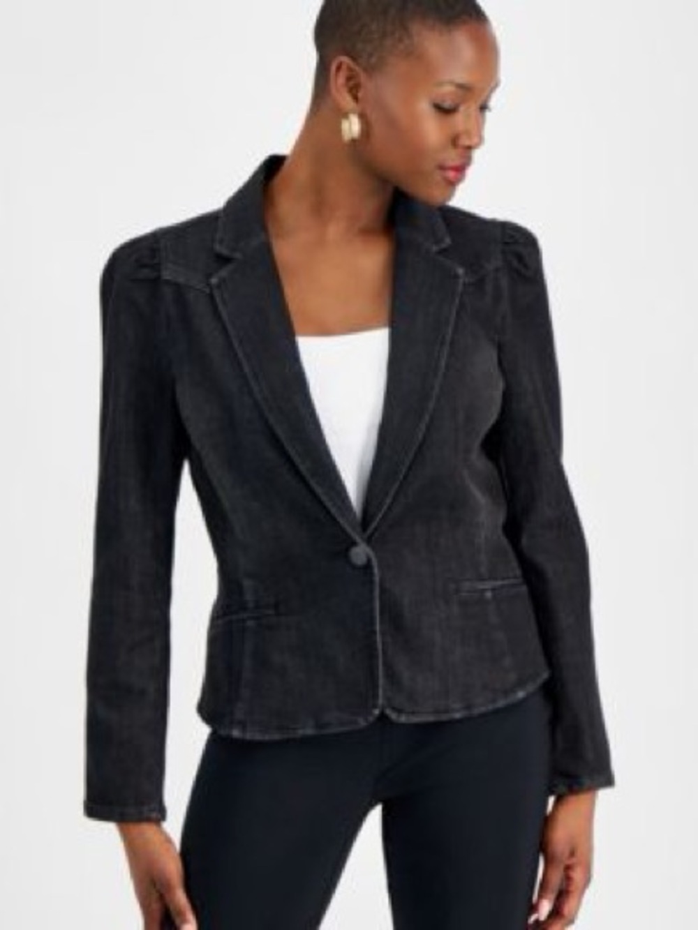 INC International Concepts Women's Black Denim Blazer